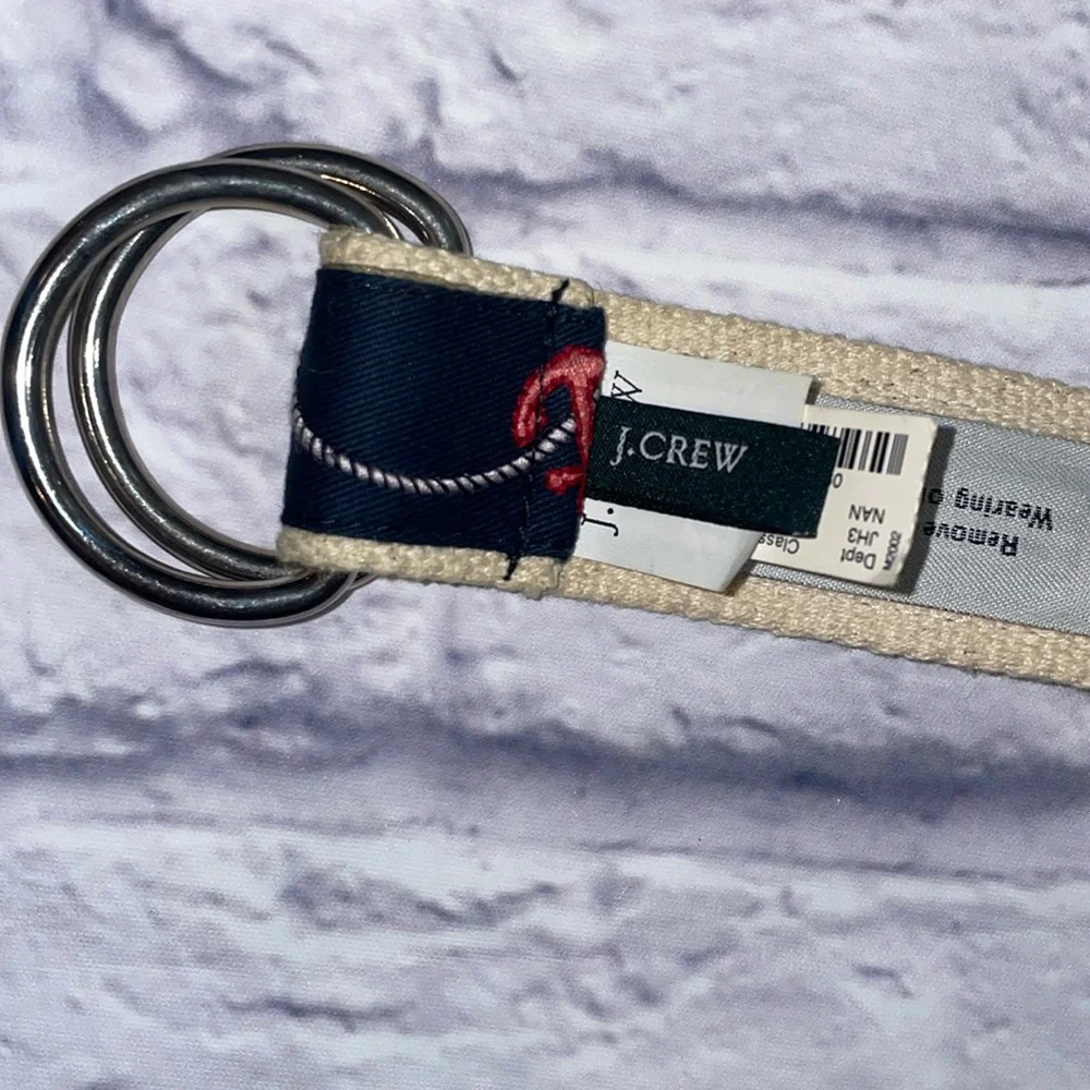 J.Crew Adjustable Double D Ring Canvas Cotton Belt S/M Navy Anchors Style 83693 - Picture 4 of 5